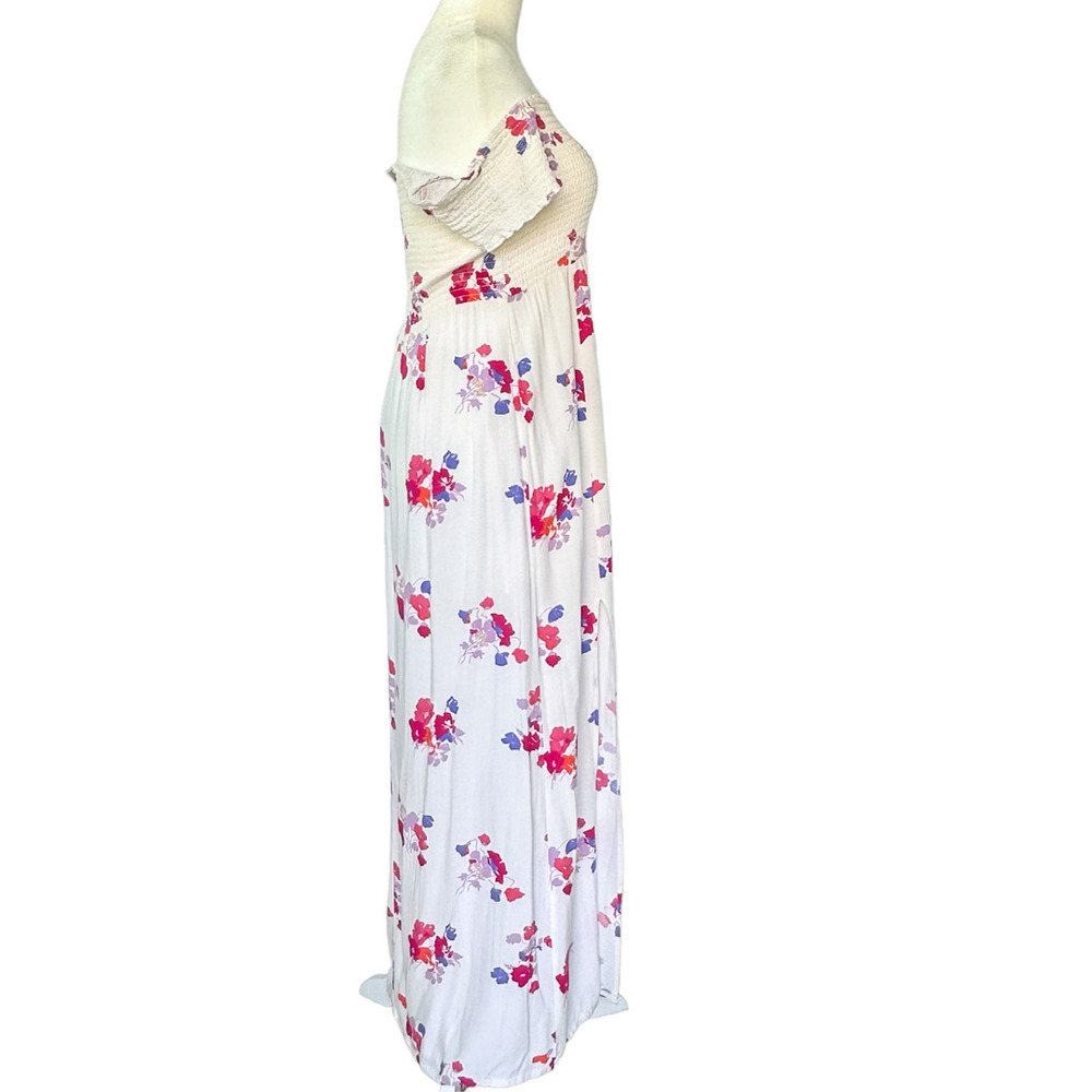 MINKPINK Falling Bloom Floral Smocked Off The Shoulder Maxi Dress White Pink  L - Picture 4 of 13